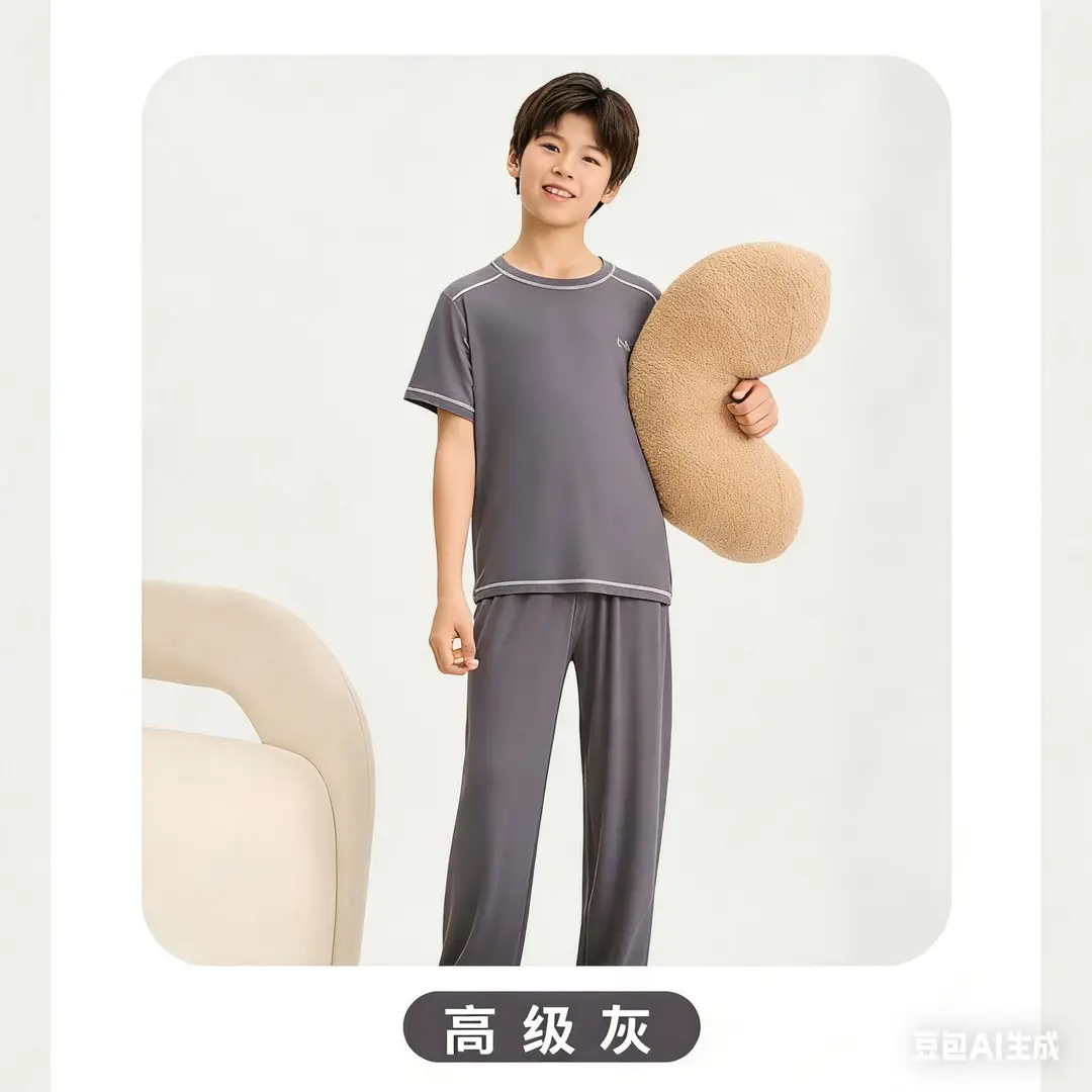 Mole Children's Pajamas for Boys, Summer New Boys' Home Wear, Big Kids, Girls, Teenagers, Ice Silk, Air Conditioning Thin