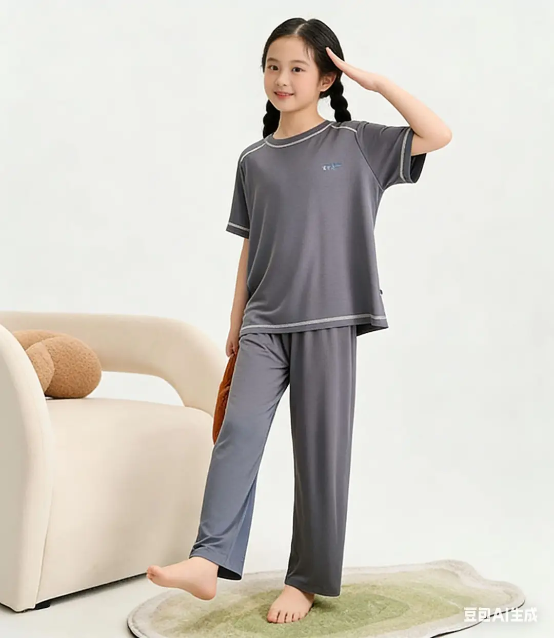 Mole Children's Pajamas for Boys, Summer New Boys' Home Wear, Big Kids, Girls, Teenagers, Ice Silk, Air Conditioning Thin