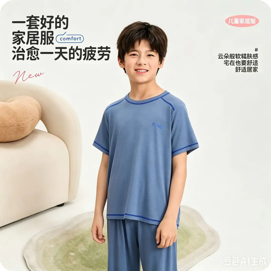 Mole Children's Pajamas for Boys, Summer New Boys' Home Wear, Big Kids, Girls, Teenagers, Ice Silk, Air Conditioning Thin