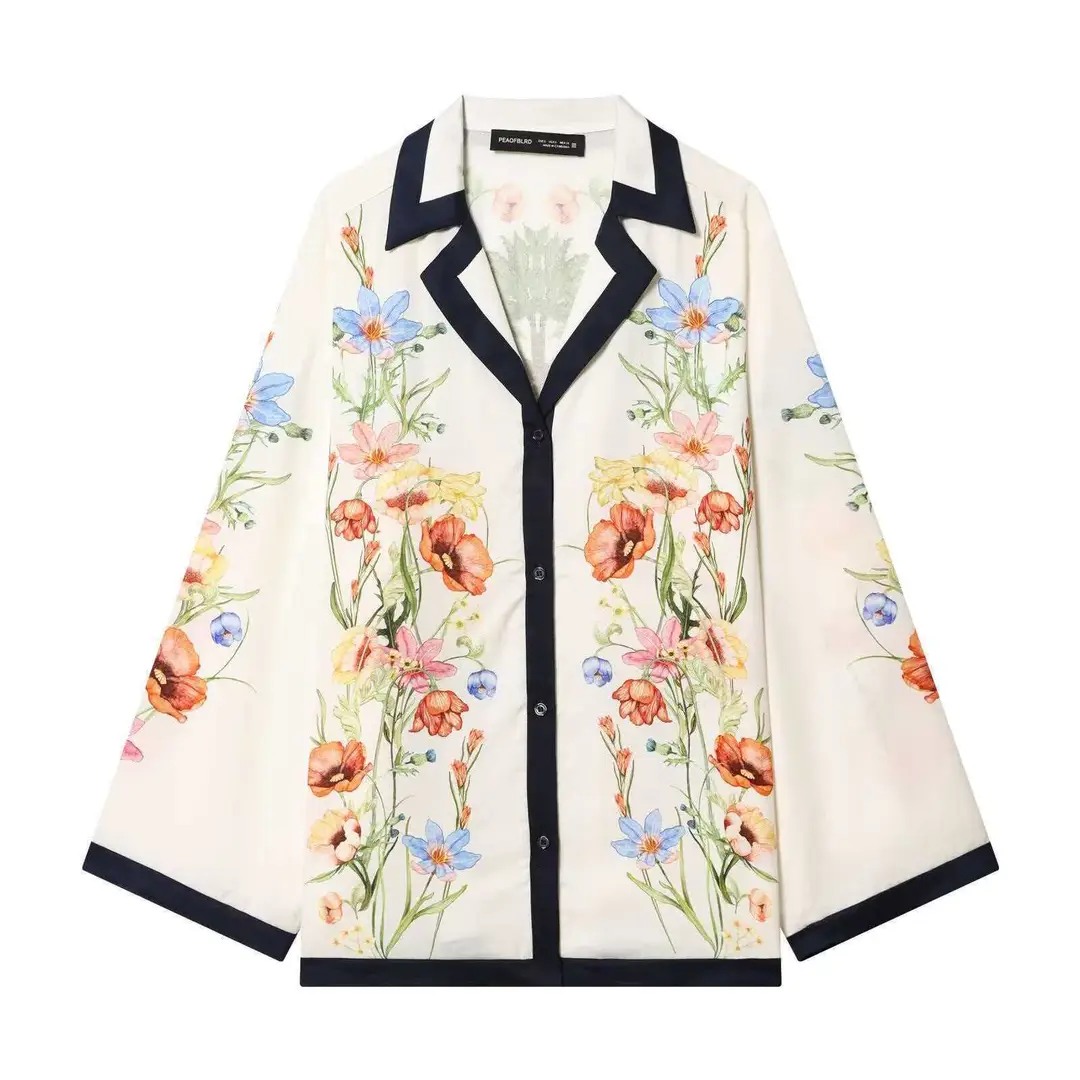 Kaopu Za Summer New European and American Cross-Border Women's Clothing Wholesale Hot-Selling Silk Satin Printed Long-Sleeve Shirt and Pants — feature 8