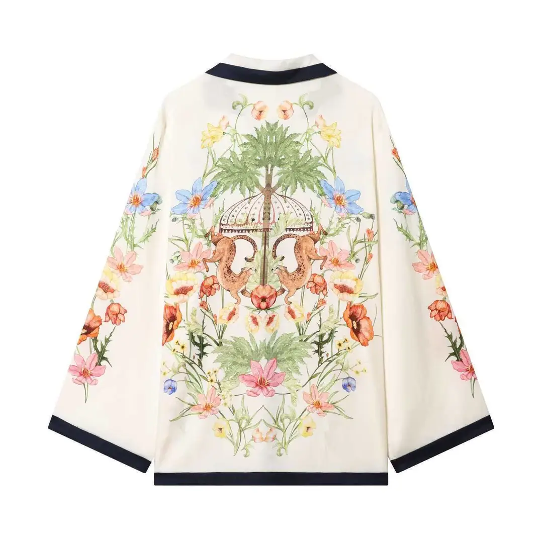 Kaopu Za Summer New European and American Cross-Border Women's Clothing Wholesale Hot-Selling Silk Satin Printed Long-Sleeve Shirt and Pants — feature 9