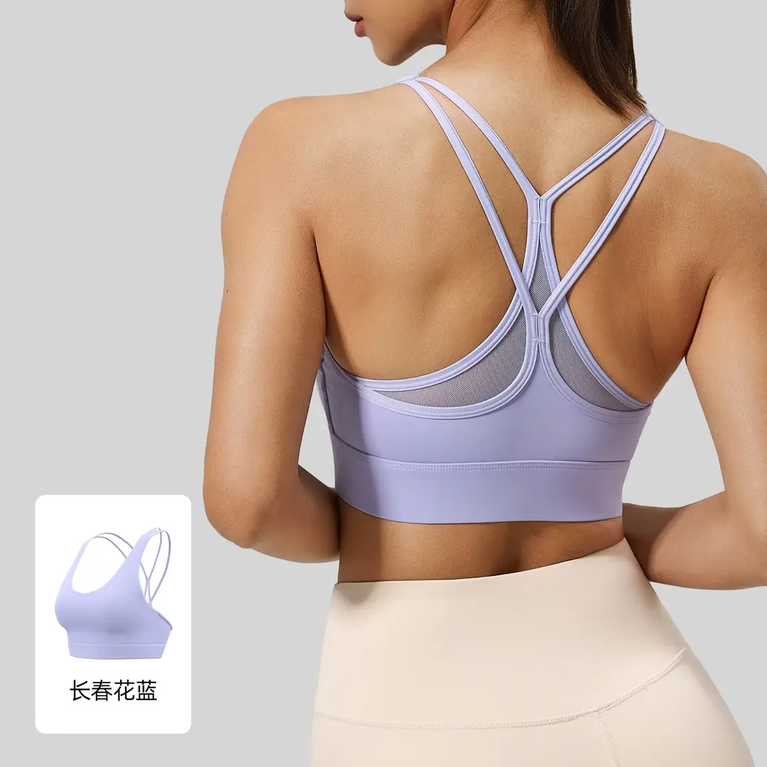 Mesh Cross-Back Sports Bra, Beautiful Back Top, High-Intensity Shock-Proof Yoga Fitness Underwear for Women