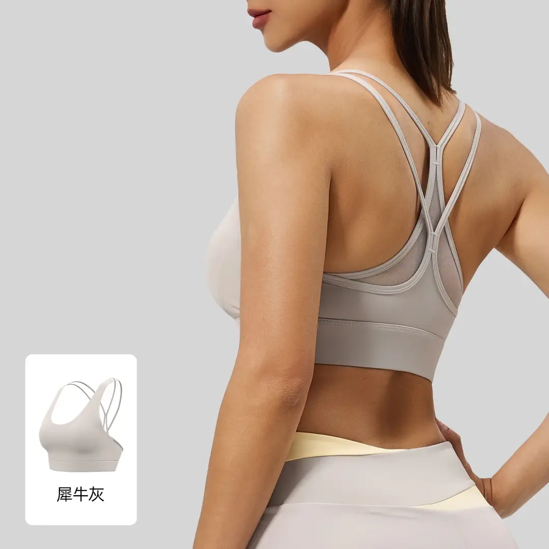 Mesh Cross-Back Sports Bra, Beautiful Back Top, High-Intensity Shock-Proof Yoga Fitness Underwear for Women