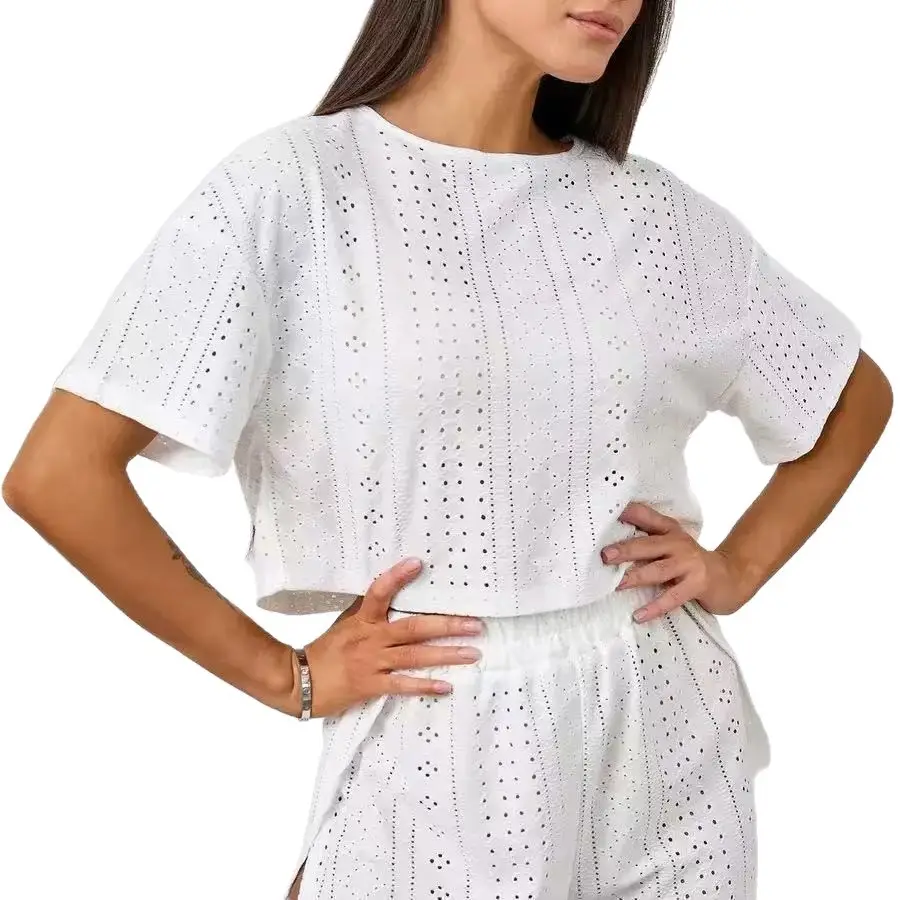 European and American Cross-Border Comfortable Loose-Fitting White Short-Sleeved Shorts Pajamas Two-Piece Set Home Wear Women's Home Clothes That Can Be Worn Outside in Summer — feature 7