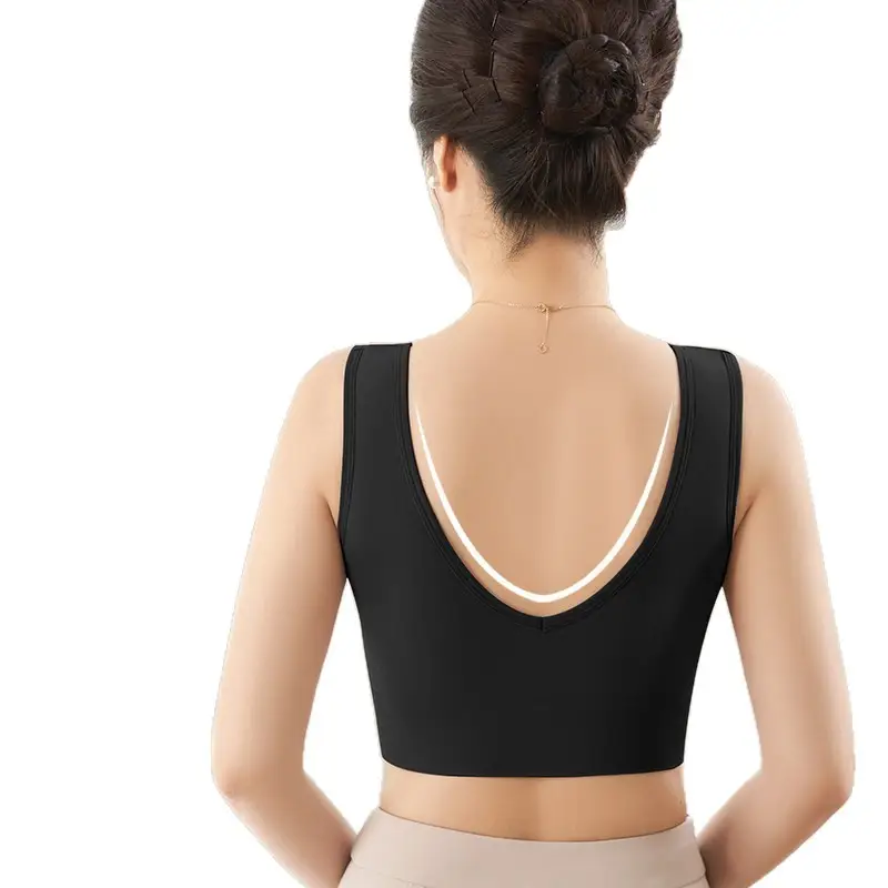 Middle-Aged and Elderly Women's Thin Vest-Style Sports Bra, Wireless, Seamless, Mom Bra, Large Bust Minimizing, Gathering Bra