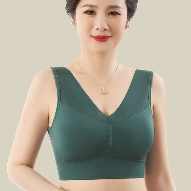 Middle-Aged and Elderly Women's Thin Vest-Style Sports Bra, Wireless, Seamless, Mom Bra, Large Bust Minimizing, Gathering Bra — feature 15