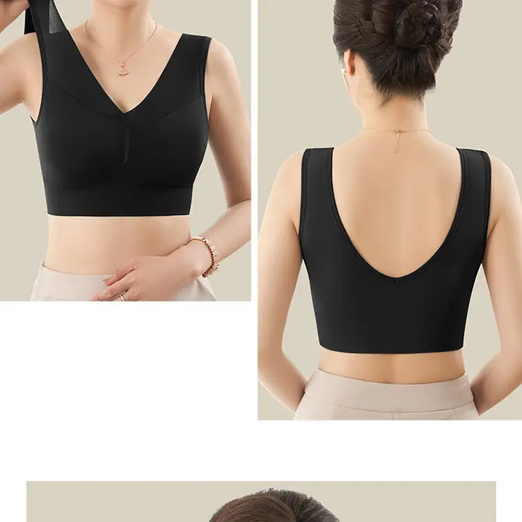 Middle-Aged and Elderly Women's Thin Vest-Style Sports Bra, Wireless, Seamless, Mom Bra, Large Bust Minimizing, Gathering Bra — feature 18
