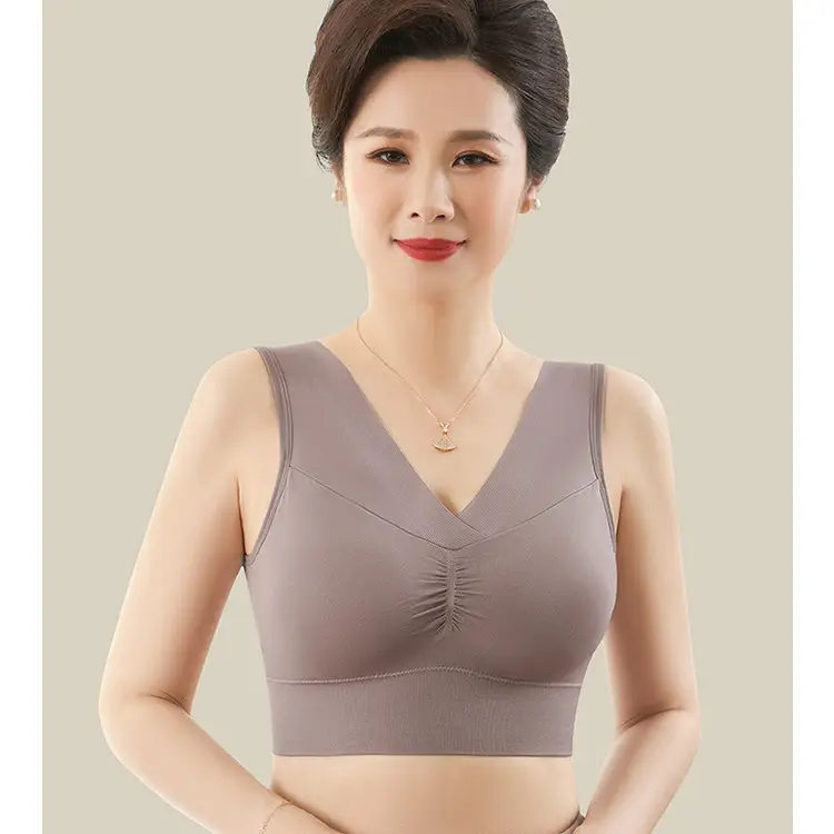 Middle-Aged and Elderly Women's Thin Vest-Style Sports Bra, Wireless, Seamless, Mom Bra, Large Bust Minimizing, Gathering Bra — feature 19