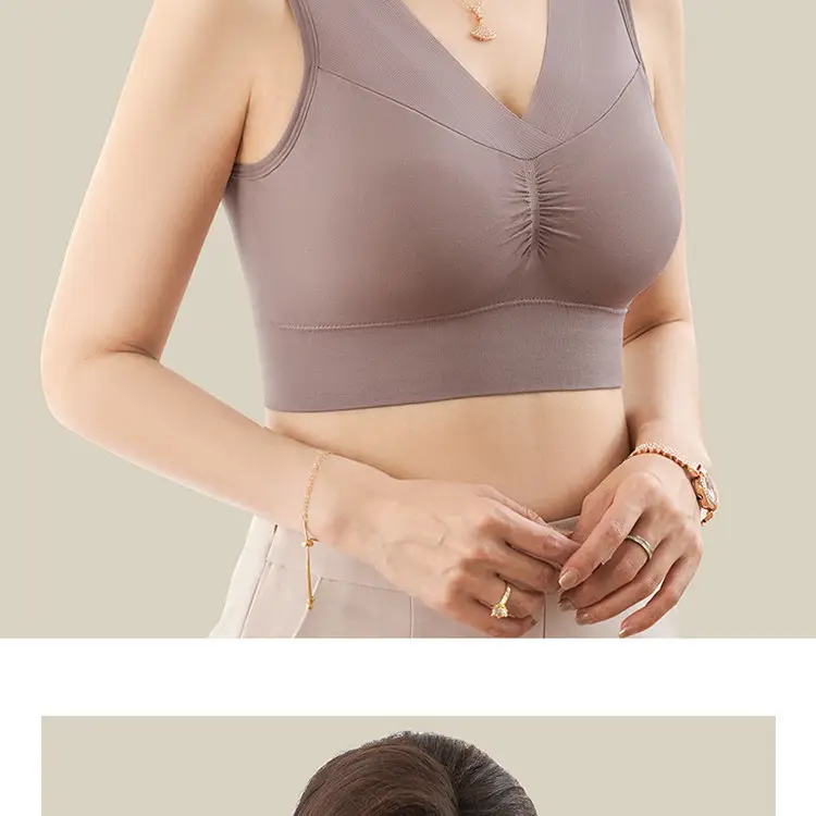 Middle-Aged and Elderly Women's Thin Vest-Style Sports Bra, Wireless, Seamless, Mom Bra, Large Bust Minimizing, Gathering Bra — feature 21
