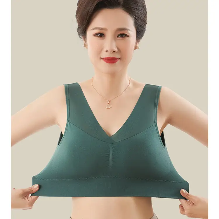 Middle-Aged and Elderly Women's Thin Vest-Style Sports Bra, Wireless, Seamless, Mom Bra, Large Bust Minimizing, Gathering Bra — feature 22