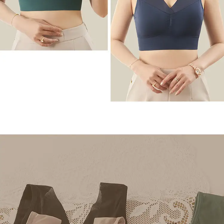 Middle-Aged and Elderly Women's Thin Vest-Style Sports Bra, Wireless, Seamless, Mom Bra, Large Bust Minimizing, Gathering Bra — feature 24