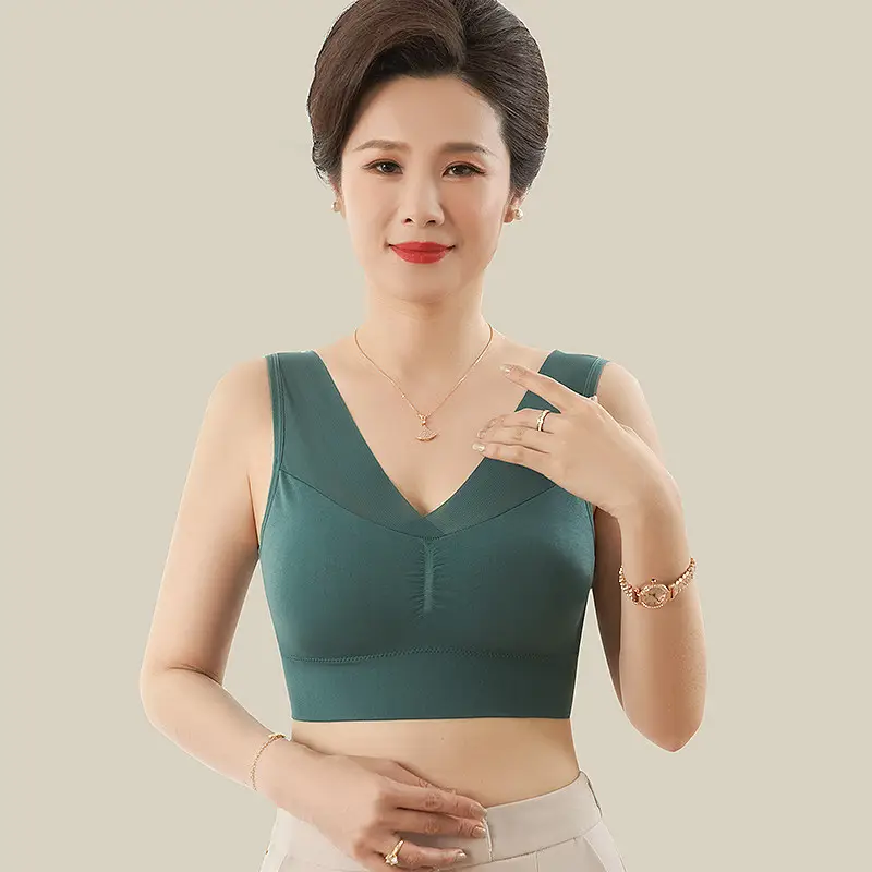 Middle-Aged and Elderly Women's Thin Vest-Style Sports Bra, Wireless, Seamless, Mom Bra, Large Bust Minimizing, Gathering Bra