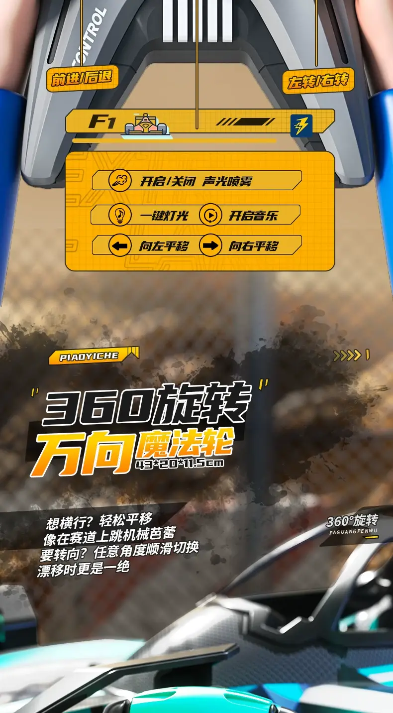 Children's Oversized F Formula Gesture-Sensing Remote Control Car with Spray Stunt Drifting Racing Four-Wheel Drive Toy for Boys — feature 11