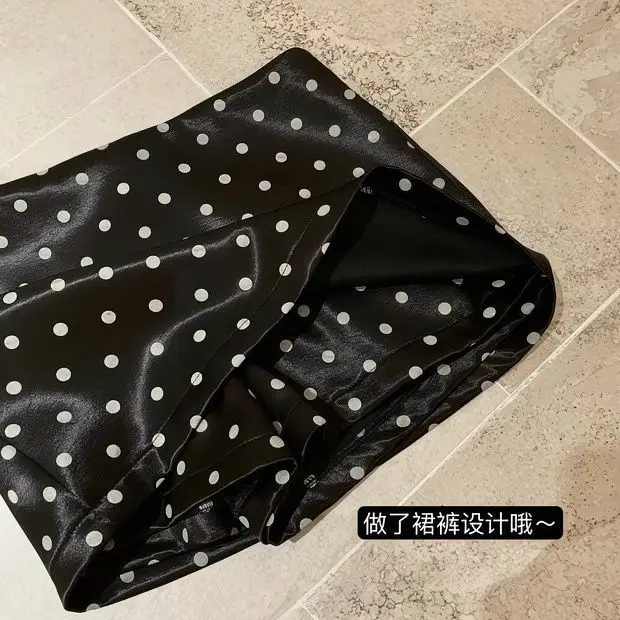 Elegant Satin Polka Dot Simple Skirt for Women, New Spring and Summer Style, Slimming Low-Waist Hip-Hugging Skirt, Age-Reducing A-Line Short Skirt