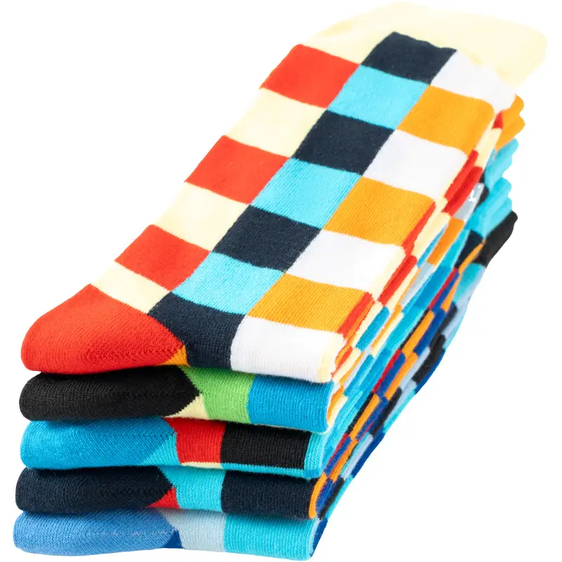 Casual Business Plaid Socks for Men and Women, British Style Cotton Socks, Colorful Plaid Mid-Tube Retro Trendy Long Socks