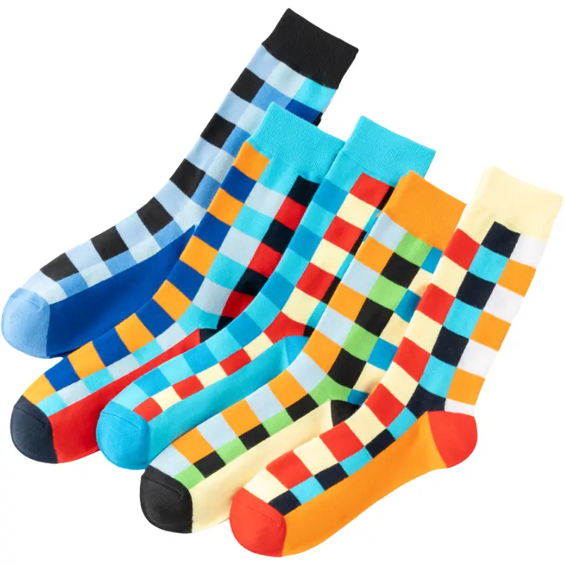 Casual Business Plaid Socks for Men and Women, British Style Cotton Socks, Colorful Plaid Mid-Tube Retro Trendy Long Socks