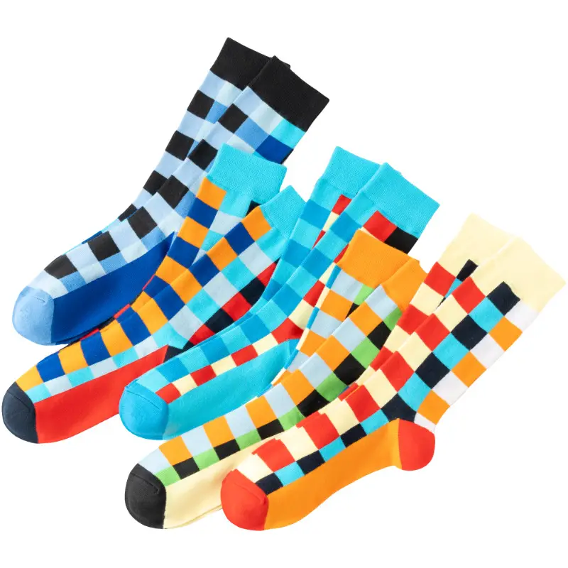 Casual Business Plaid Socks for Men and Women, British Style Cotton Socks, Colorful Plaid Mid-Tube Retro Trendy Long Socks