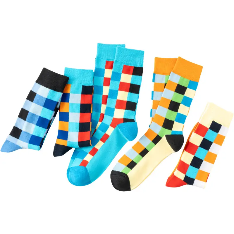 Casual Business Plaid Socks for Men and Women, British Style Cotton Socks, Colorful Plaid Mid-Tube Retro Trendy Long Socks — feature 15