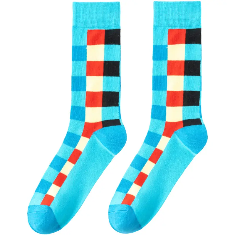 Casual Business Plaid Socks for Men and Women, British Style Cotton Socks, Colorful Plaid Mid-Tube Retro Trendy Long Socks