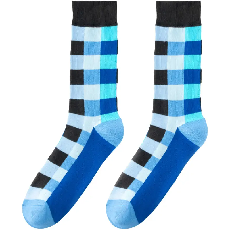 Casual Business Plaid Socks for Men and Women, British Style Cotton Socks, Colorful Plaid Mid-Tube Retro Trendy Long Socks