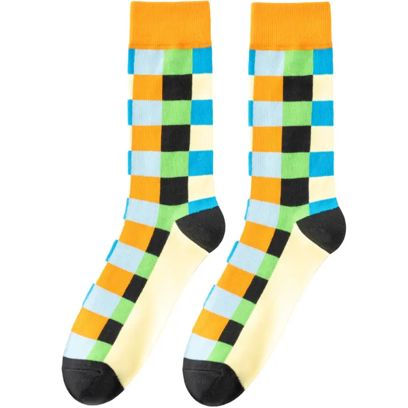 Casual Business Plaid Socks for Men and Women, British Style Cotton Socks, Colorful Plaid Mid-Tube Retro Trendy Long Socks