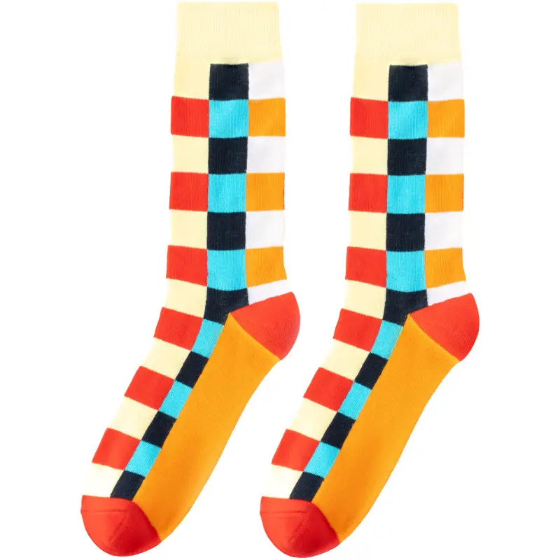Casual Business Plaid Socks for Men and Women, British Style Cotton Socks, Colorful Plaid Mid-Tube Retro Trendy Long Socks