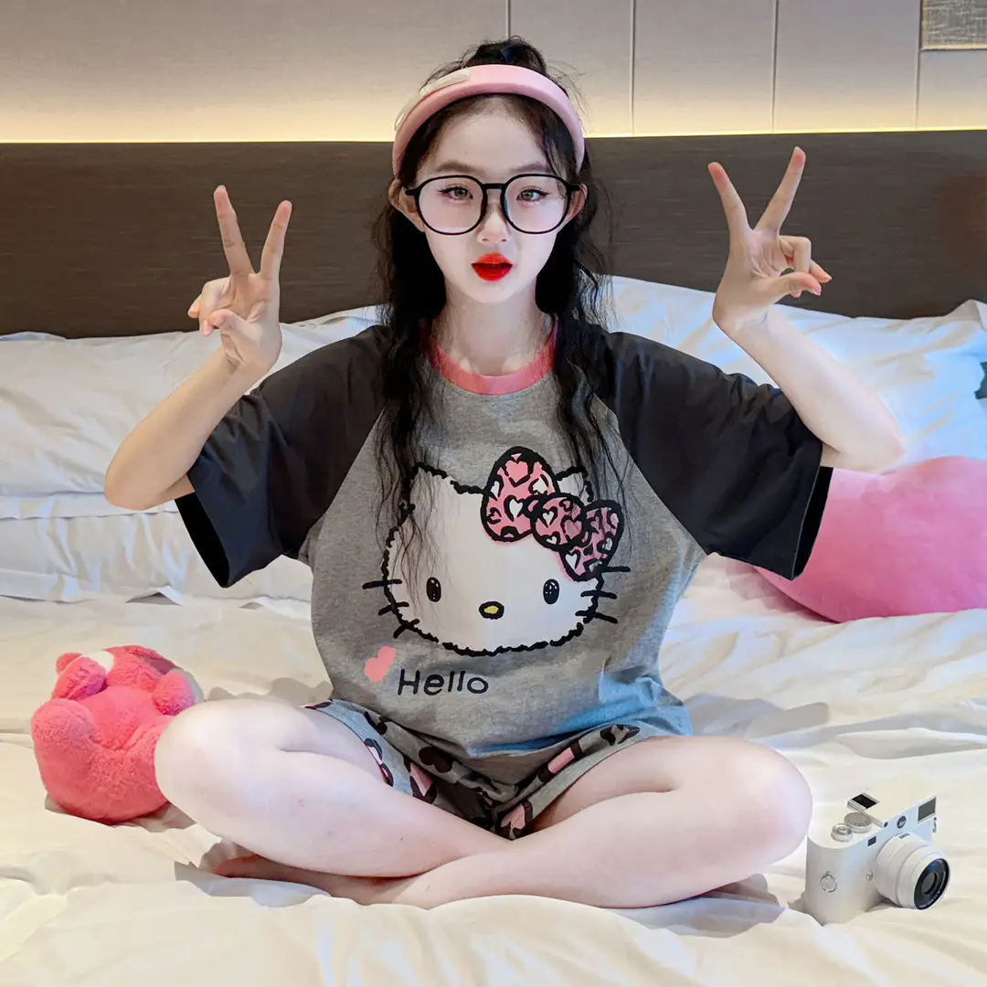 Girls' Pajamas Summer Children's Thin Short-Sleeved Shorts Set 2026 New Cartoon Style Home Wear for Older Girls