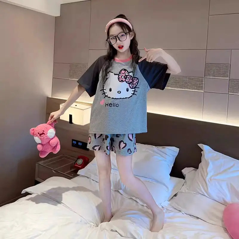 Girls' Pajamas Summer Children's Thin Short-Sleeved Shorts Set 2026 New Cartoon Style Home Wear for Older Girls