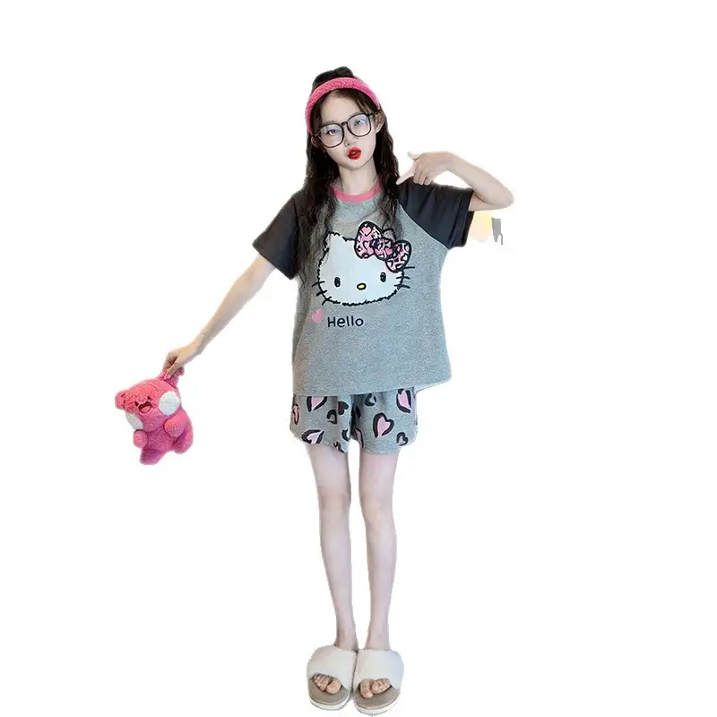 Girls' Pajamas Summer Children's Thin Short-Sleeved Shorts Set 2026 New Cartoon Style Home Wear for Older Girls