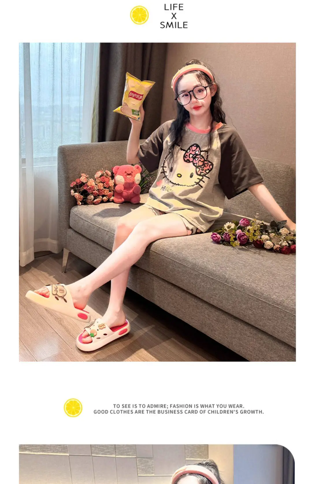 Girls' Pajamas Summer Children's Thin Short-Sleeved Shorts Set 2026 New Cartoon Style Home Wear for Older Girls — feature 12