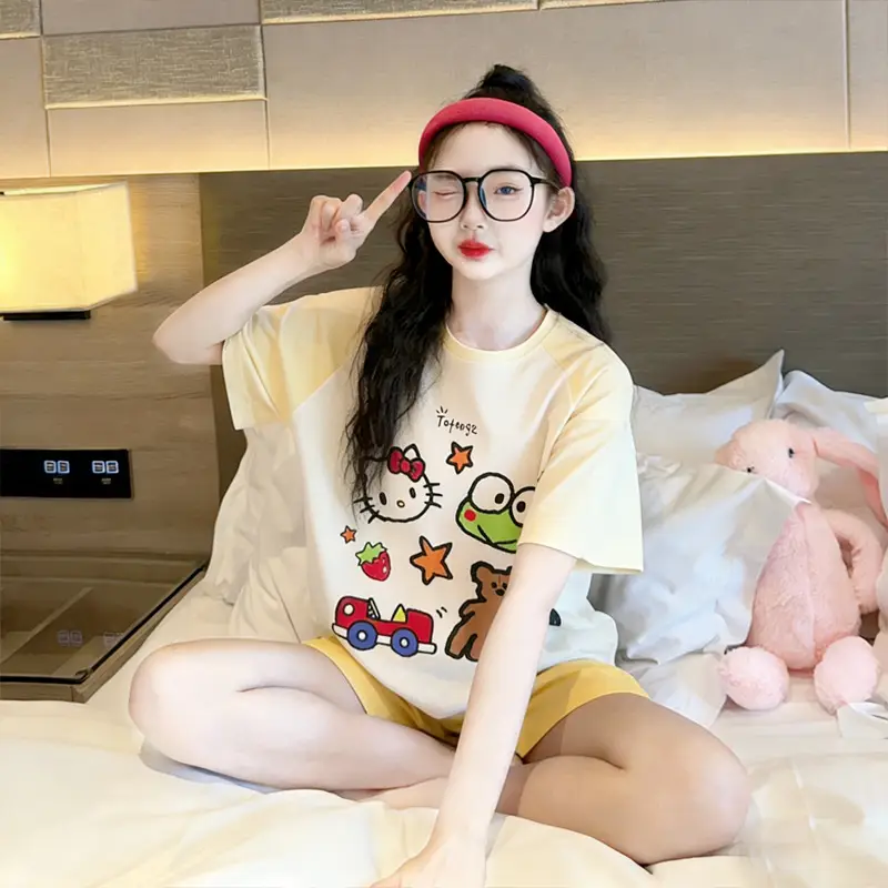 Girls' Pajamas Summer Children's Thin Short-Sleeved Shorts Set 2026 New Cartoon Style Home Wear for Older Girls