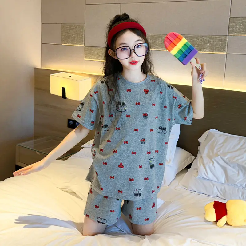 Girls' Pajamas Summer Children's Thin Short-Sleeved Shorts Set 2026 New Cartoon Style Home Wear for Older Girls