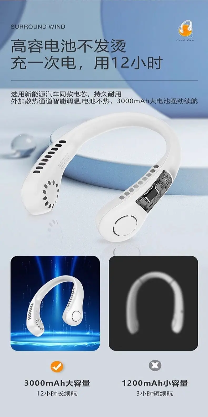 Hanging Neck Fan, Portable Mini Fan, Bladeless Rechargeable Small Fan, Neck-Hanging Fan — feature 22