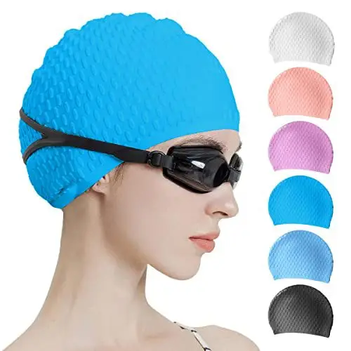 Anti-Slip Water Drop Pattern Silicone Swimming Cap, High Elasticity, Non-Tightening, Waterproof, Ear-Protecting, Suitable for Adults and Children, Long Hair Wrap Swimming Cap