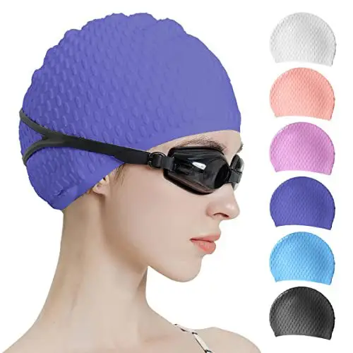 Anti-Slip Water Drop Pattern Silicone Swimming Cap, High Elasticity, Non-Tightening, Waterproof, Ear-Protecting, Suitable for Adults and Children, Long Hair Wrap Swimming Cap