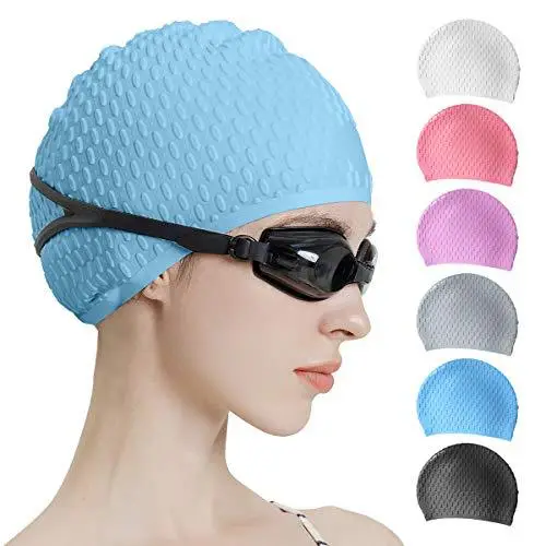 Anti-Slip Water Drop Pattern Silicone Swimming Cap, High Elasticity, Non-Tightening, Waterproof, Ear-Protecting, Suitable for Adults and Children, Long Hair Wrap Swimming Cap