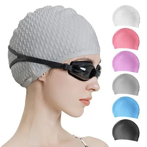 Anti-Slip Water Drop Pattern Silicone Swimming Cap, High Elasticity, Non-Tightening, Waterproof, Ear-Protecting, Suitable for Adults and Children, Long Hair Wrap Swimming Cap
