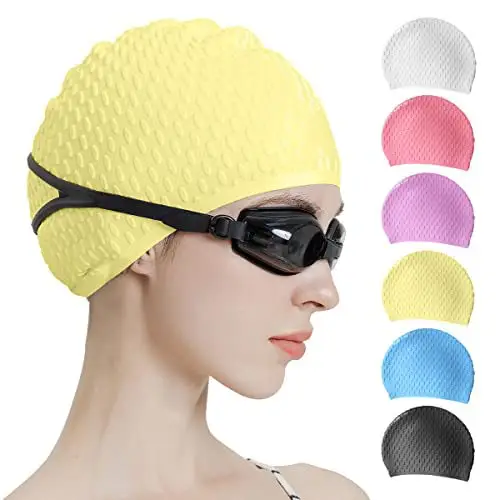 Anti-Slip Water Drop Pattern Silicone Swimming Cap, High Elasticity, Non-Tightening, Waterproof, Ear-Protecting, Suitable for Adults and Children, Long Hair Wrap Swimming Cap — feature 20