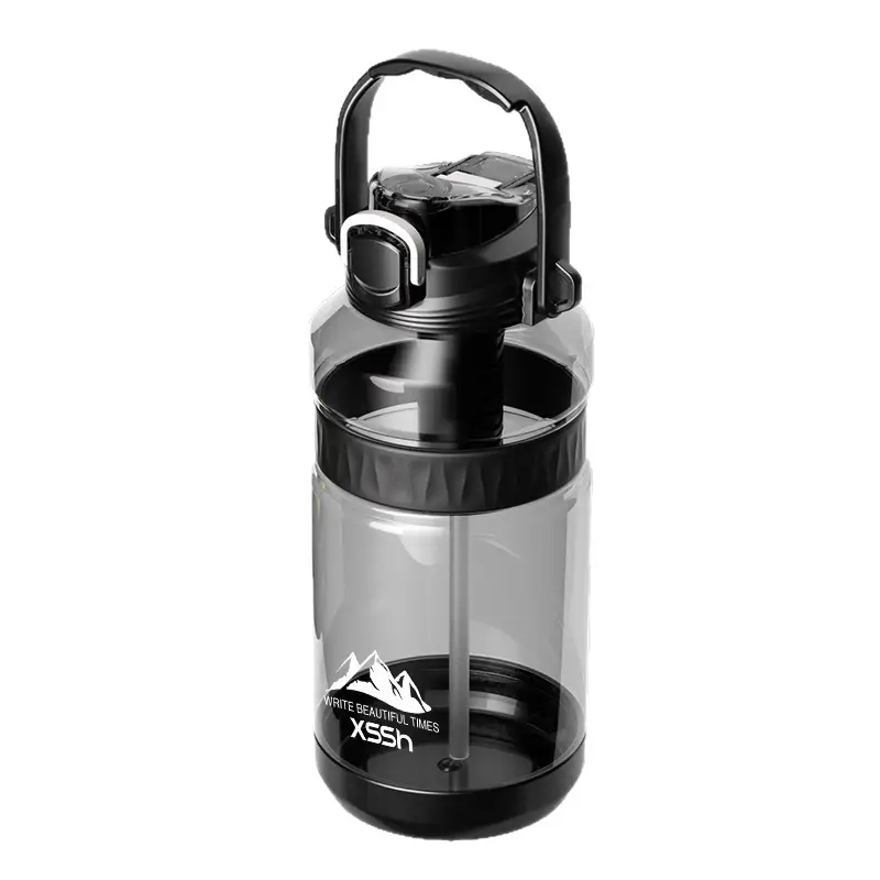 2000ml Large Capacity Pop-Up Lid Dual-Drink Press-Type Sports Water Bottle with Tea Infuser and Carrying Strap for Home, Office, and Outdoor Use
