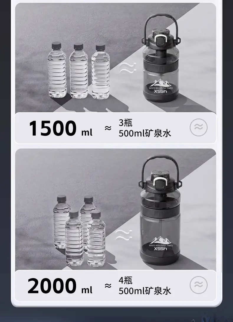 2000ml Large Capacity Pop-Up Lid Dual-Drink Press-Type Sports Water Bottle with Tea Infuser and Carrying Strap for Home, Office, and Outdoor Use — feature 5