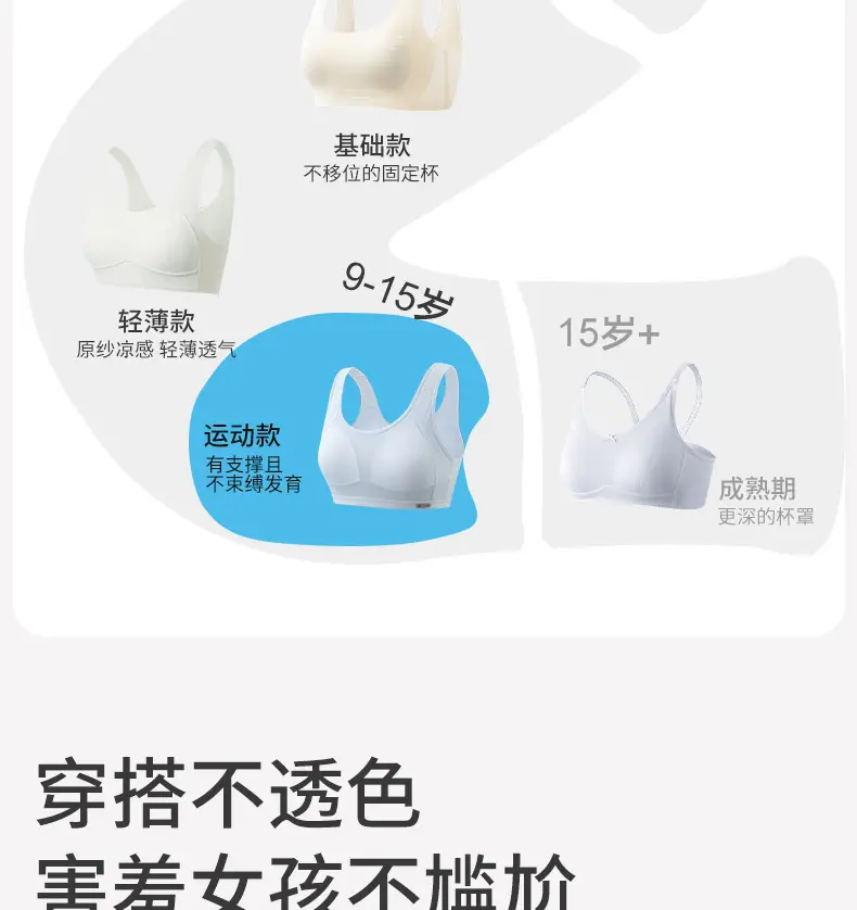 Stage Two Junior High School Student Sports Bra for Physical Education Class, Shockproof Breathable Underwear for 12-15 Years Old, Class a Fixed Cup Vest — feature 11