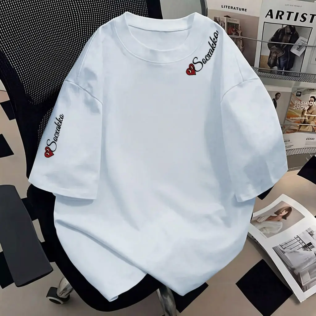 Navy Blue Pure Cotton Short-Sleeved T-Shirt for Women, Summer College Style High Street Student Loose Oversize Half-Sleeved Top Ins — feature 10