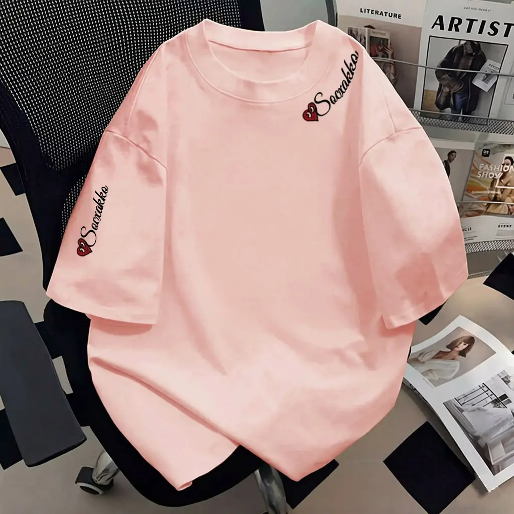 Navy Blue Pure Cotton Short-Sleeved T-Shirt for Women, Summer College Style High Street Student Loose Oversize Half-Sleeved Top Ins — feature 11