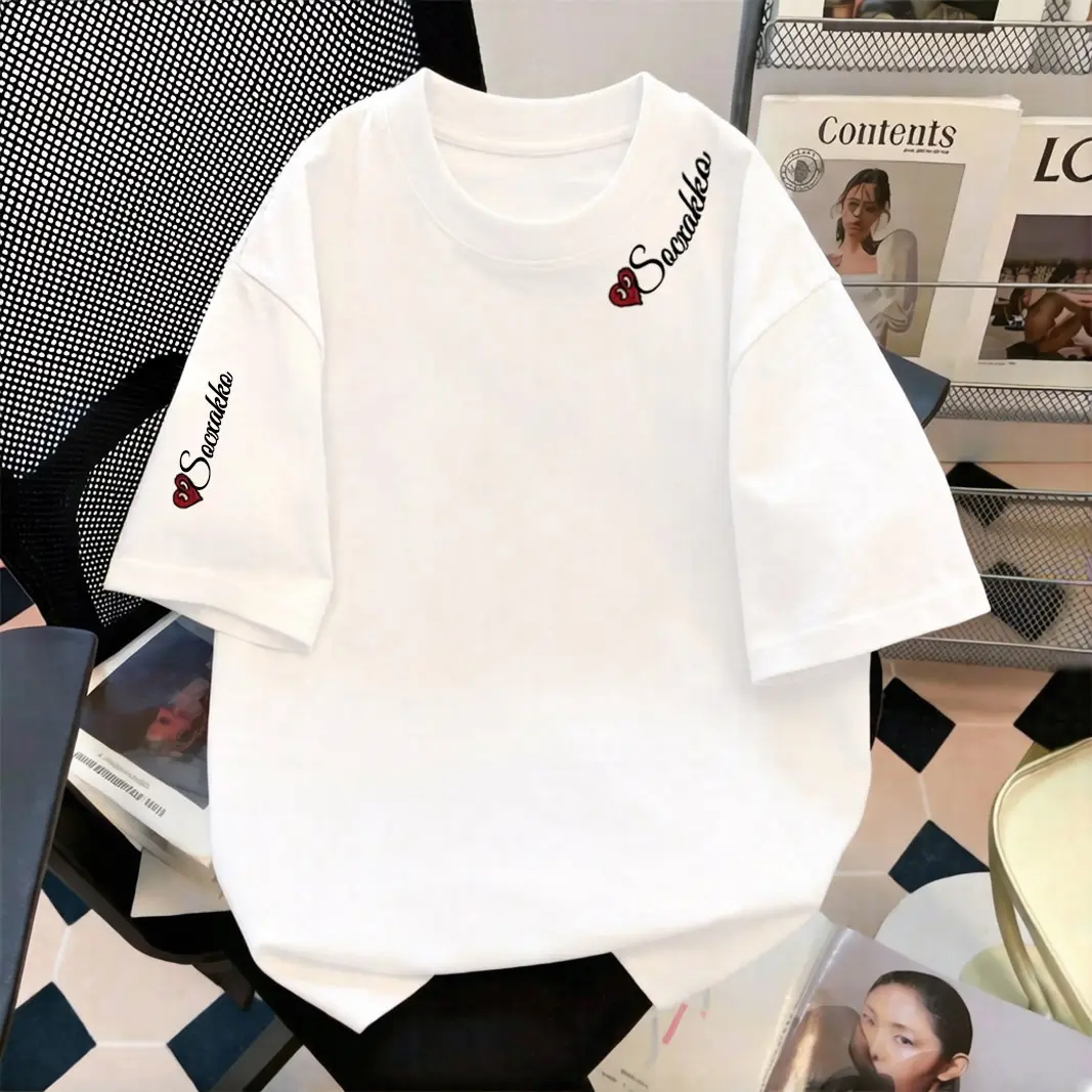 Navy Blue Pure Cotton Short-Sleeved T-Shirt for Women, Summer College Style High Street Student Loose Oversize Half-Sleeved Top Ins — feature 5