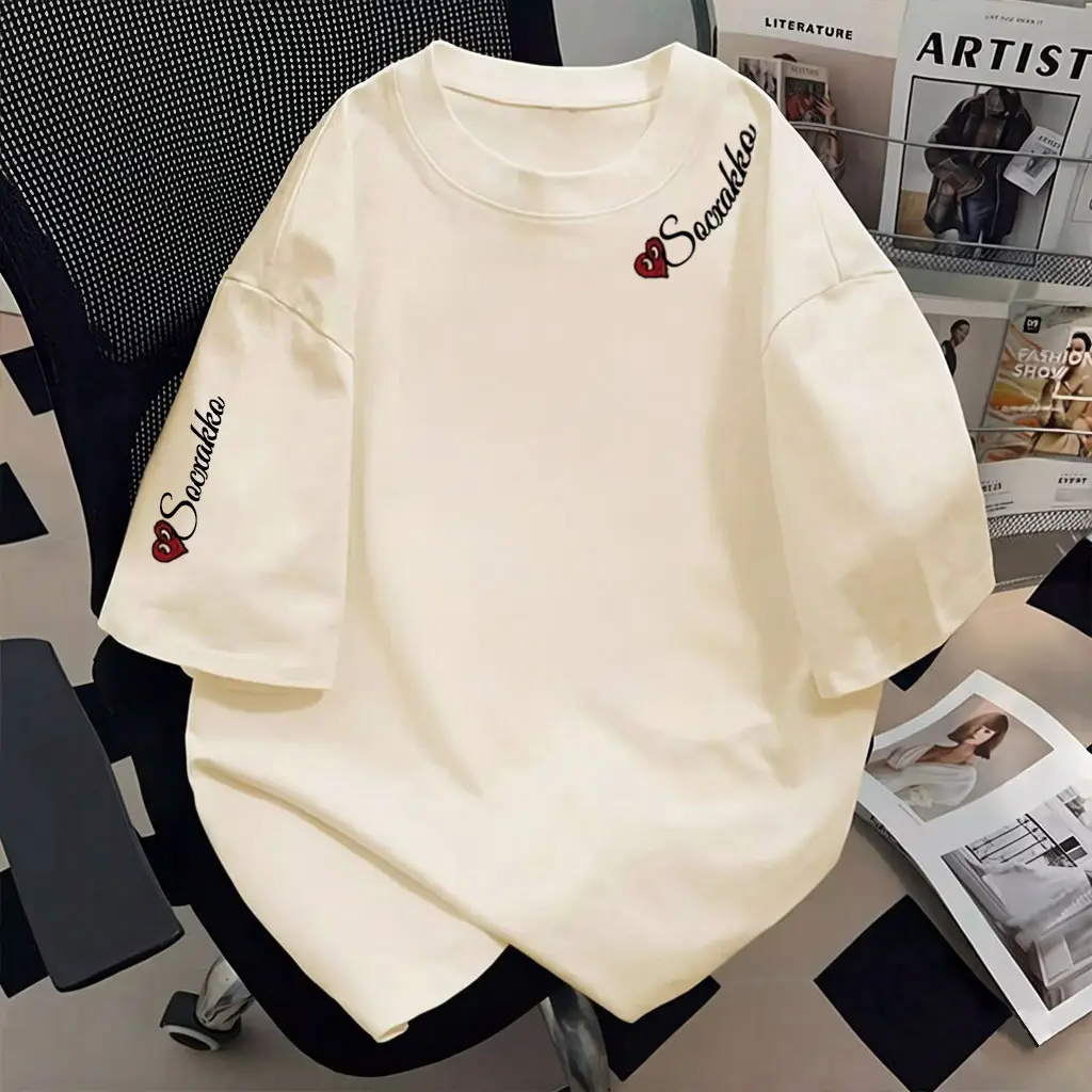 Navy Blue Pure Cotton Short-Sleeved T-Shirt for Women, Summer College Style High Street Student Loose Oversize Half-Sleeved Top Ins