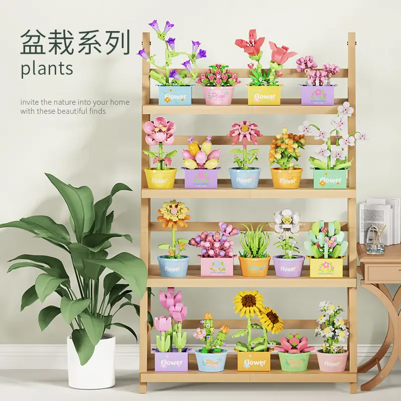 Three-Dimensional Small Particle Building Block Bouquet, Simulated Potted Plant, Compatible with Lego Assembly Ornaments, Children's Toys, Gifts, Cross-Border