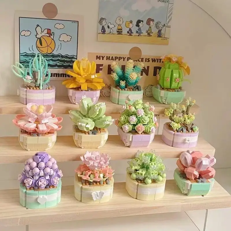 Three-Dimensional Small Particle Building Block Bouquet, Simulated Potted Plant, Compatible with Lego Assembly Ornaments, Children's Toys, Gifts, Cross-Border