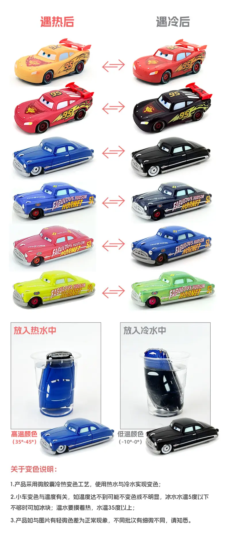 Cars: Hot and Cold Color Changing Series Lightning Mcqueen, Black Storm, Dr. Blue Sky Model — feature 1