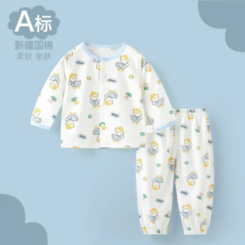 Children's Air-Conditioned Clothing, Baby Summer Thin Cotton Long-Sleeved Pajamas Set, Baby Summer Clothing, Boys and Girls Home Clothes