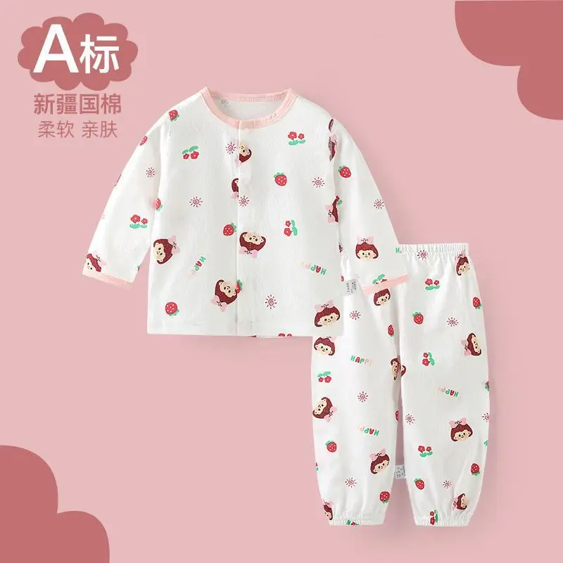 Children's Air-Conditioned Clothing, Baby Summer Thin Cotton Long-Sleeved Pajamas Set, Baby Summer Clothing, Boys and Girls Home Clothes